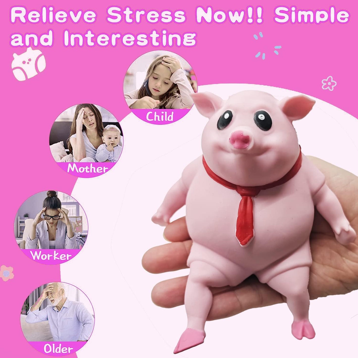🔥Last day of the limited-time Buy 1 Free 1🔥Cute Pink Pig Squishy Toy for Kids | Stretchable Animal Stress Relief Toy