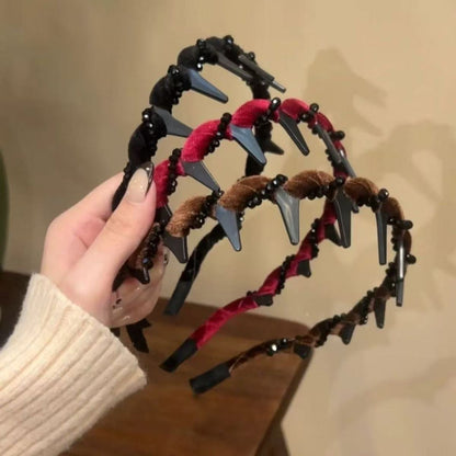 Retro Beaded Claw Headband Set – Vintage-Inspired Hair Accessory with Pearl & Fabric Detail | Stylish Hair Hoop for Women