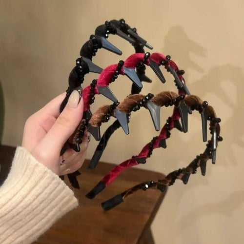 Retro Beaded Claw Headband Set – Vintage-Inspired Hair Accessory with Pearl & Fabric Detail | Stylish Hair Hoop for Women