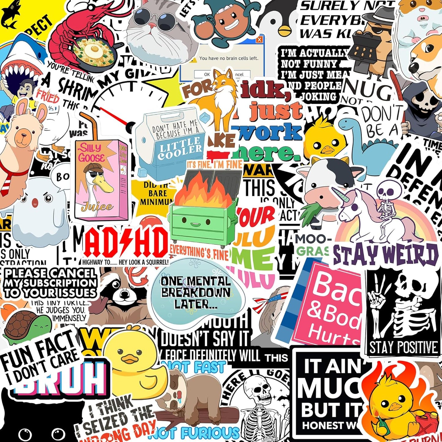 130 Pcs Funny Meme Stickers Set – Hilarious Saying & Cartoon Decals for Laptops, Water Bottles & Gifts | Hot Seller for Humor Lovers