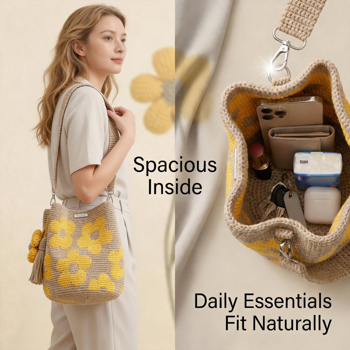🏆 Special Offer: 47% OFF 🧵🌸 Handmade Crochet Tote Bag with Flowers 🌼✨