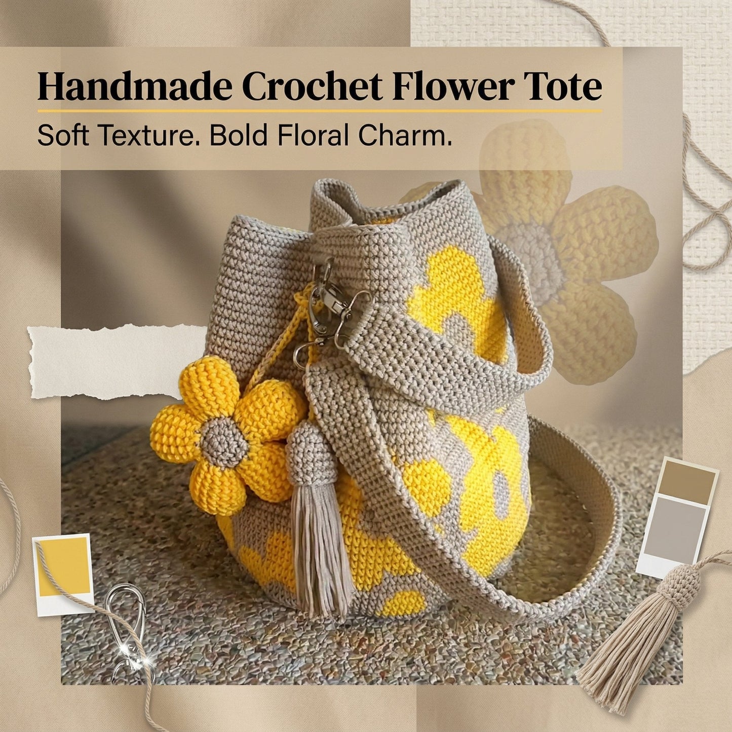 🏆 Special Offer: 47% OFF 🧵🌸 Handmade Crochet Tote Bag with Flowers 🌼✨