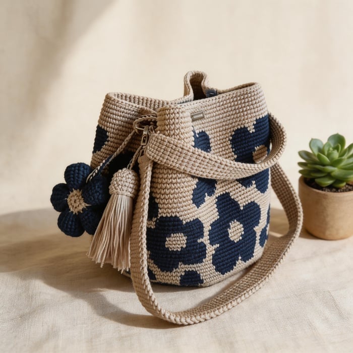 🏆 Special Offer: 47% OFF 🧵🌸 Handmade Crochet Tote Bag with Flowers 🌼✨