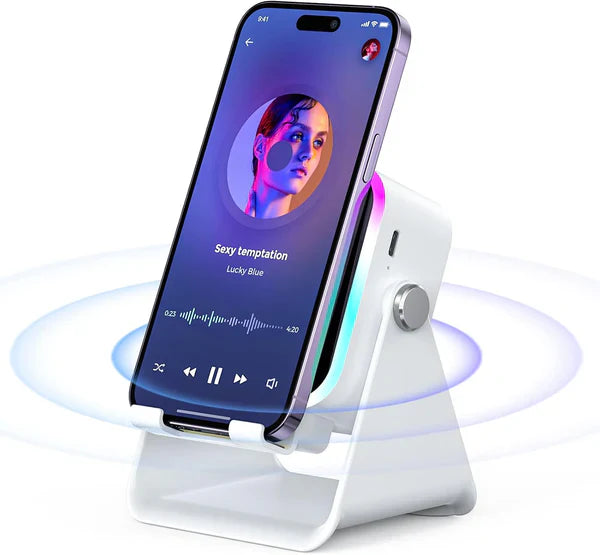 🔥Last day of the limited-time 50% off sale!🔥5-in-1 Wireless Induction Bluetooth Speaker with Adjustable Phone Stand