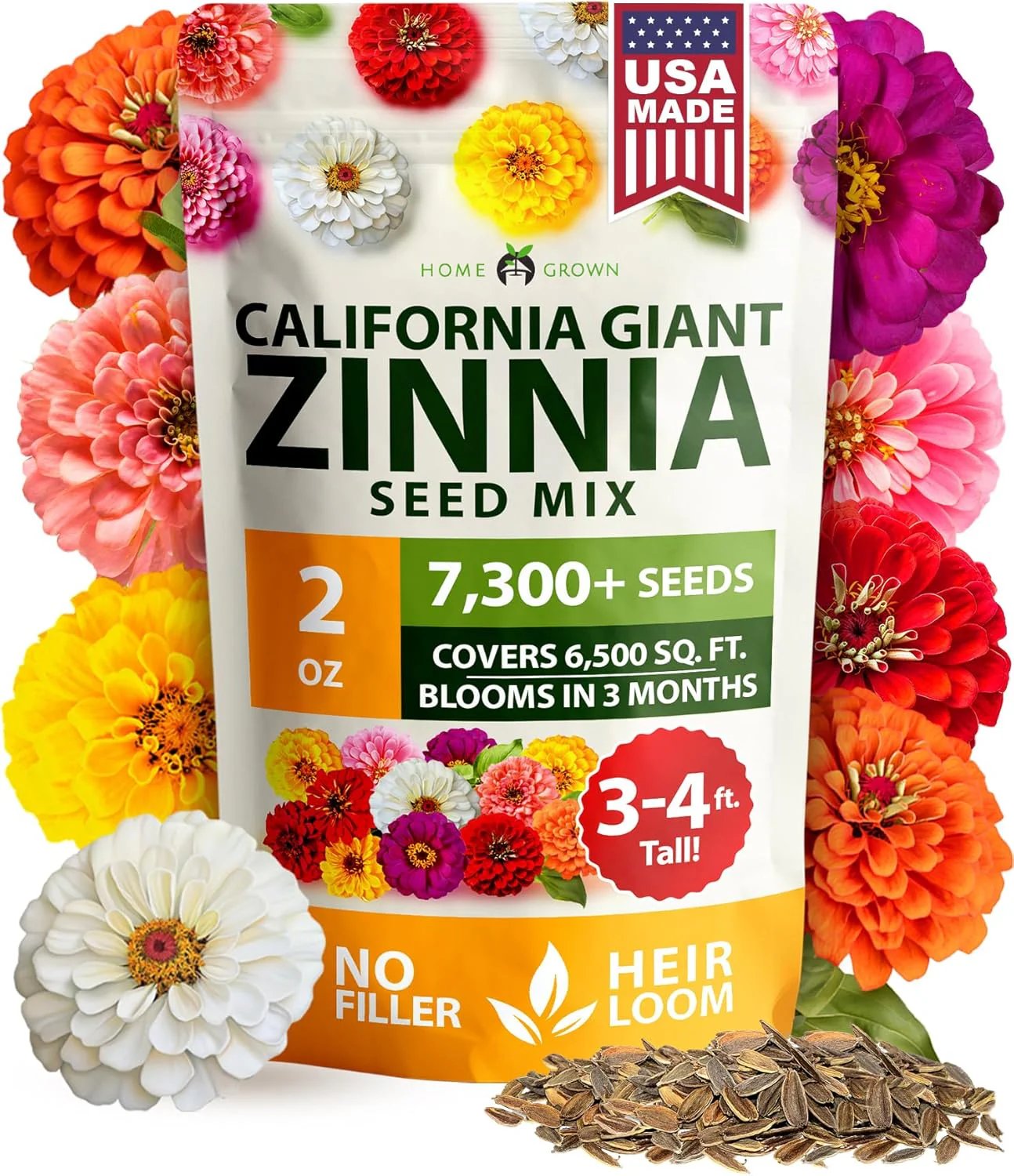 🌺Zinnia California Giant Mix - 7,300+ (2 oz) | No Filler - USA Heirloom Flower Seeds