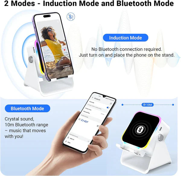 🔥Last day of the limited-time 50% off sale!🔥5-in-1 Wireless Induction Bluetooth Speaker with Adjustable Phone Stand