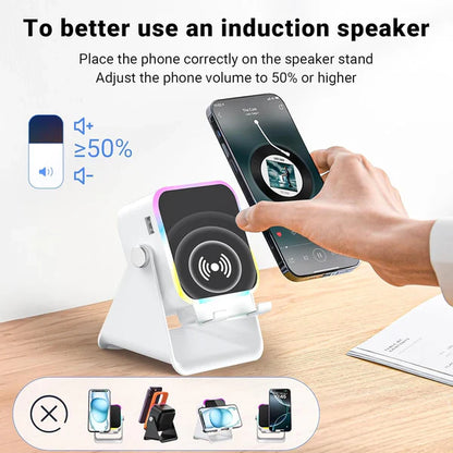 🔥Last day of the limited-time 50% off sale!🔥5-in-1 Wireless Induction Bluetooth Speaker with Adjustable Phone Stand