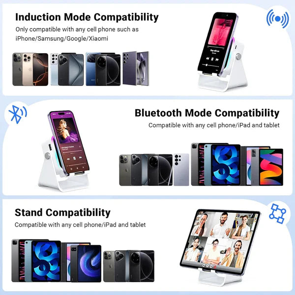 🔥Last day of the limited-time 50% off sale!🔥5-in-1 Wireless Induction Bluetooth Speaker with Adjustable Phone Stand