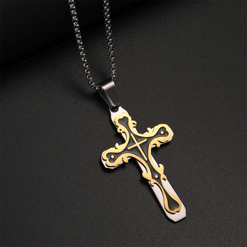 Ornate Vintage-Style Cross Pendant Necklace
