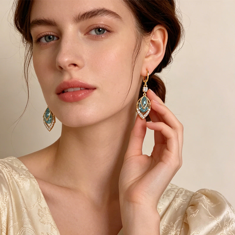 🔥Limited-Time 50% Off✨Dangle Hoop Earrings with Sky-Blue Drop