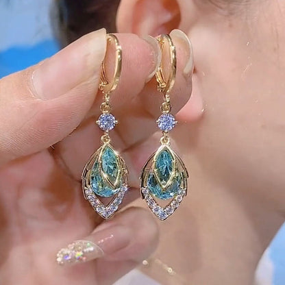 🔥Limited-Time 50% Off✨Dangle Hoop Earrings with Sky-Blue Drop