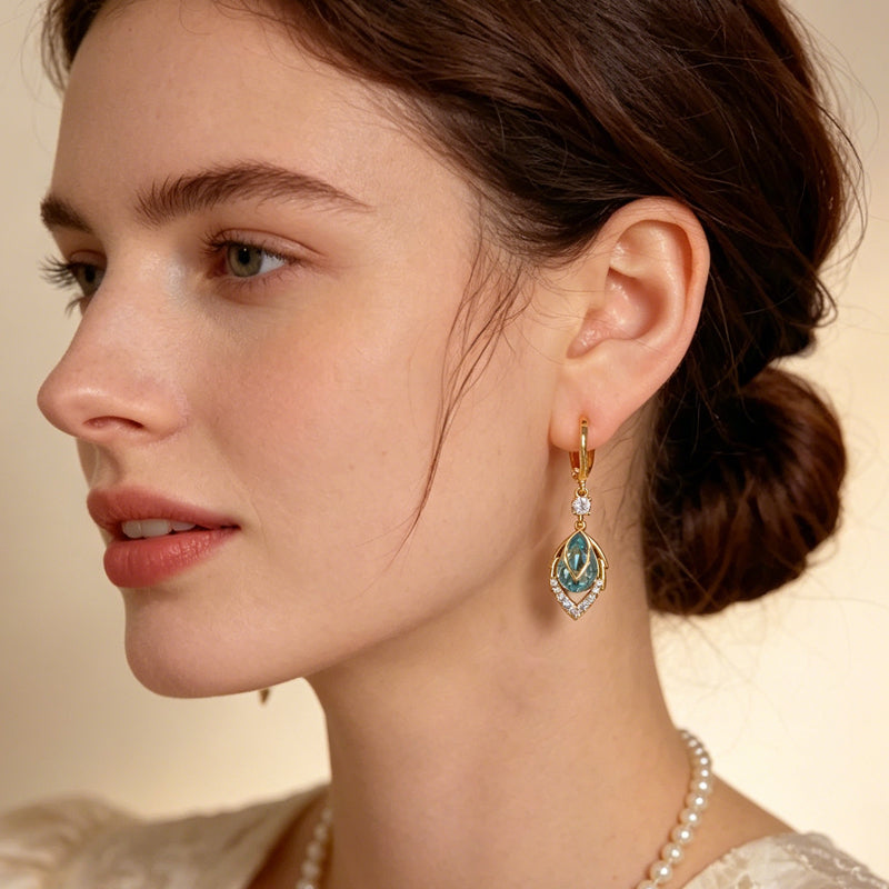 🔥Limited-Time 50% Off✨Dangle Hoop Earrings with Sky-Blue Drop