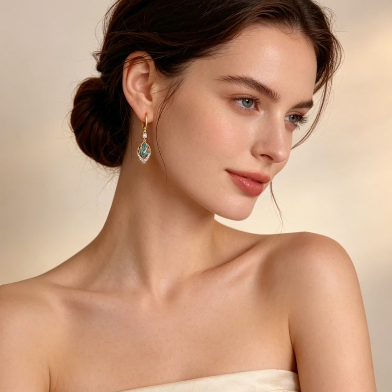 🔥Limited-Time 50% Off✨Dangle Hoop Earrings with Sky-Blue Drop