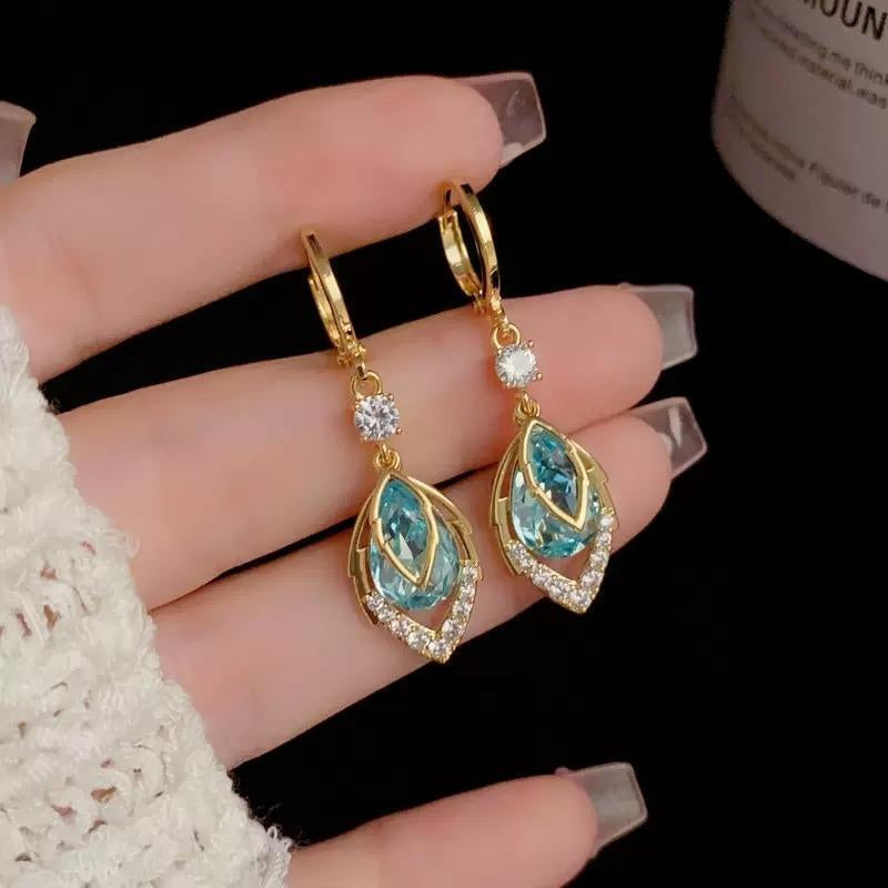 🔥Limited-Time 50% Off✨Dangle Hoop Earrings with Sky-Blue Drop